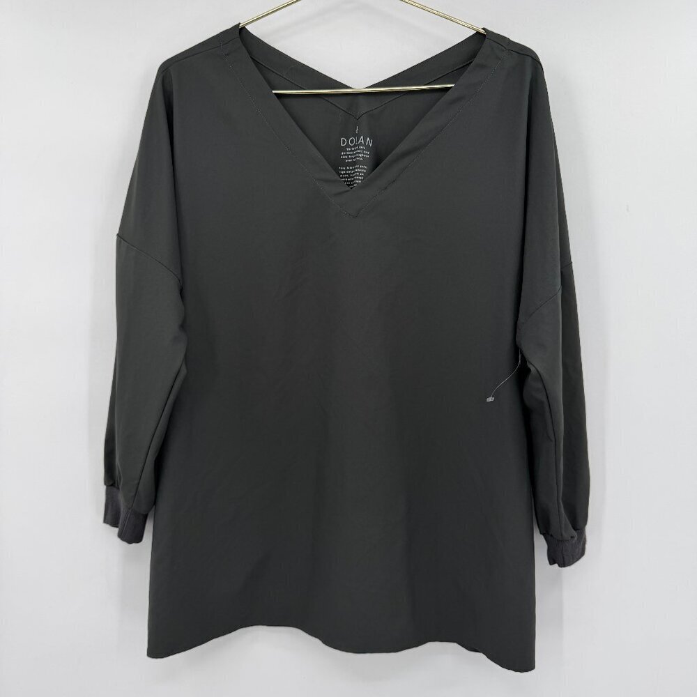 Dolan Charcoal Gray Scrub Style V-Neck Tunic Top Long Sleeve XL Athleisure NWOT